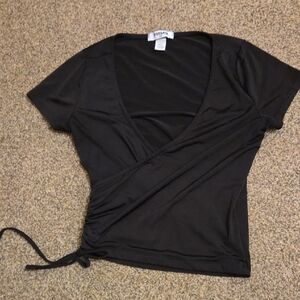 RSQ Black Short Sleeve Wrap Top